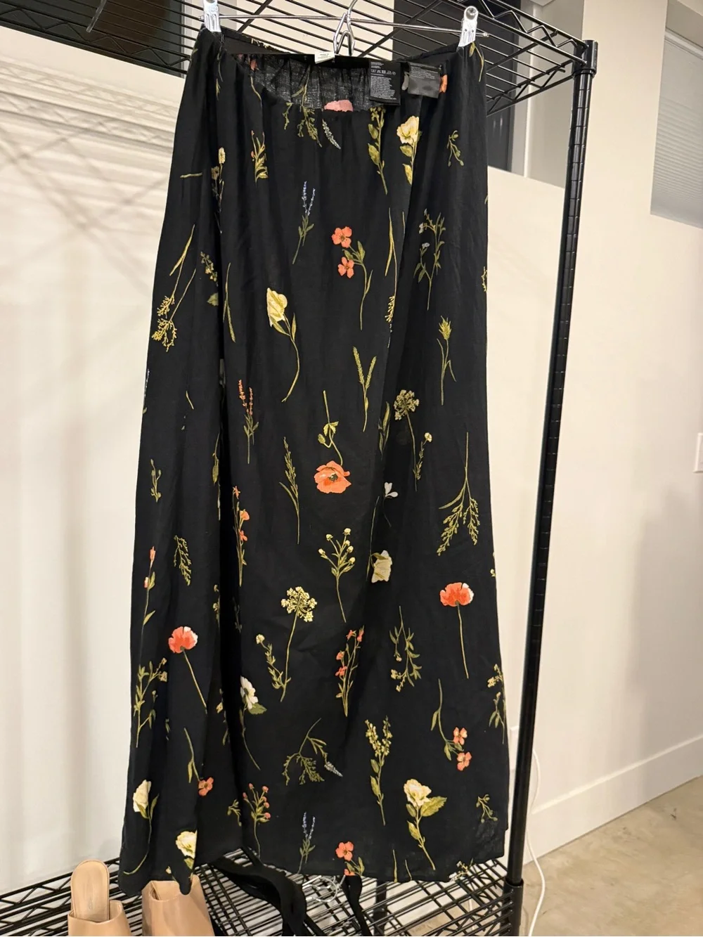 H&M Black Maxi Skirt with Orange and Cream Floral Print